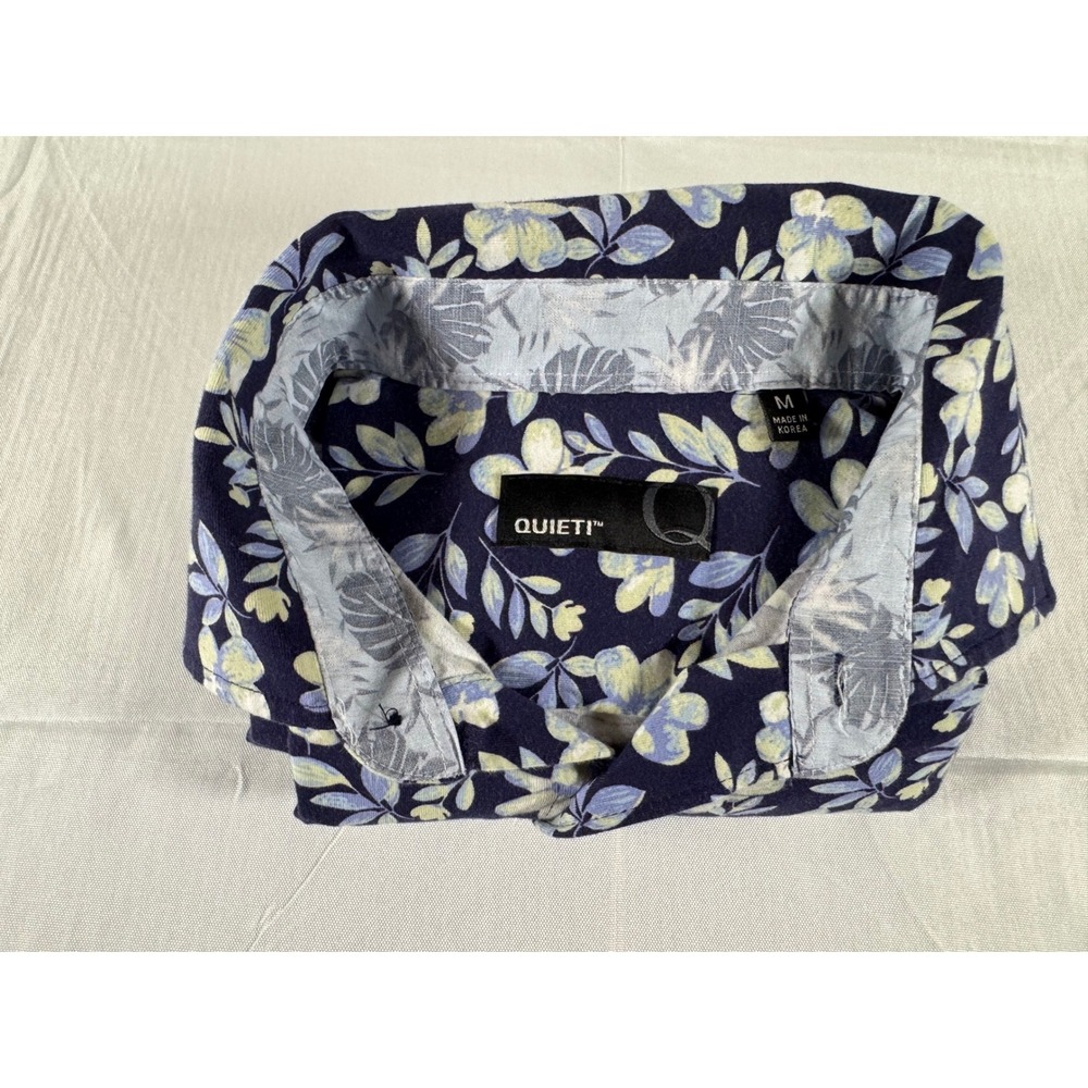 Quieti Navy Blue Floral Button Down Shirt Long Sleeve Size Medium